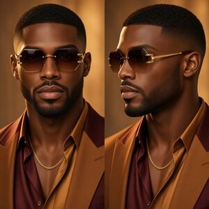 Men Sunglasses Shades Designer Brown Gold Frame  Rapper Festival UV400 Frameless